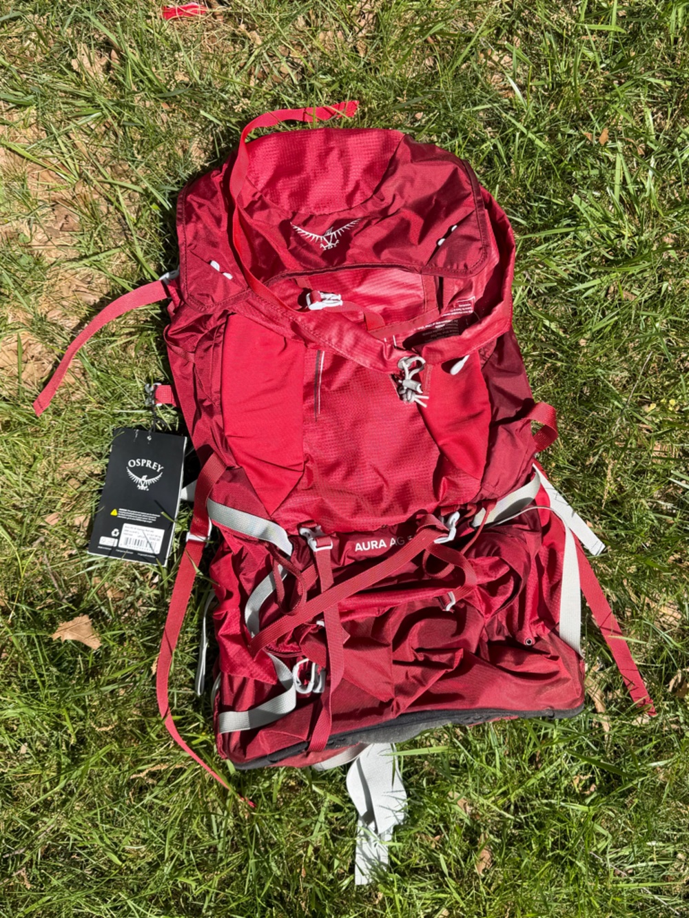 OSPREY Red Daypack with Gray Straps
